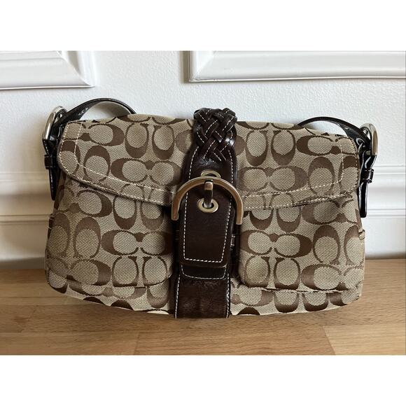 COACH SOHO 6314 SHoulder Bag Hand Bag Signature Canvas Leather Brown - Picture 1 of 13